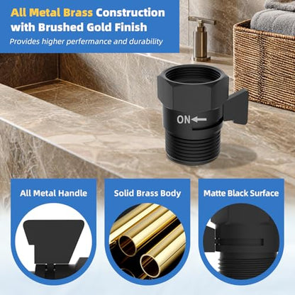Hibbent All Metal 1 Pack Shower Head Flow Control Valve, G1/2 Brass Shut-off Valve with Metal Handle Lever, Shut OFF Water Flow Control Regulator for Handheld Shower, or Bidet Sprayer, Matte Black - color: Black