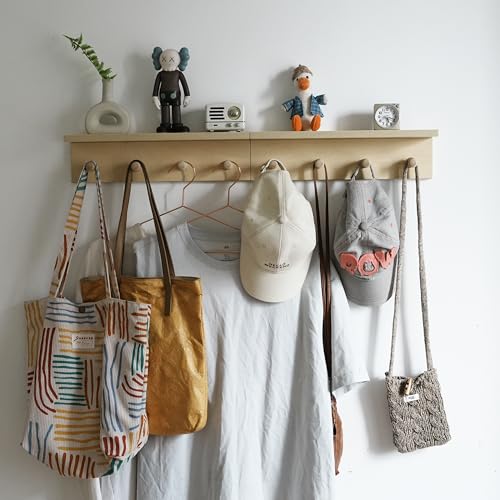 Entrance Coat Rack ，Coat Hooks, Wall-Mounted Wooden Hook Rack, Wall-Mounted Shelves are Very Suitable (Birch Color Finish—A-2) - style: Birch color finish—A-2