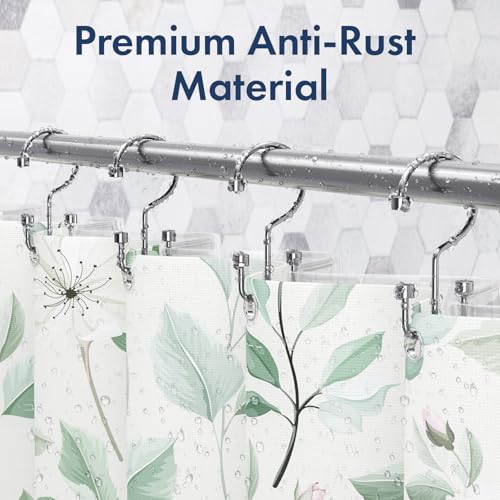 Bathway Shower Curtain Hooks Chrome Shower Curtain Rings, 12 Pcs Metal Double Hooks Rings Rust Proof for Bathroom Shower Curtain Rod - color: Chrome, style: Modern