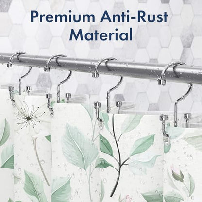 Bathway Shower Curtain Hooks Chrome Shower Curtain Rings, 12 Pcs Metal Double Hooks Rings Rust Proof for Bathroom Shower Curtain Rod - color: Chrome, style: Modern