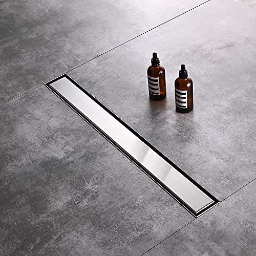 AVSIILE Linear Shower Floor Drain, 30 Inch Brushed Nickel 304 Stainless Steel Bathroom Drains Kit, Rectangular Shower Trench Drain with Reversable Tile-in Pattern Drain Cover & Hair Catcher - color: Brushed Stainless, size: 30 Inch