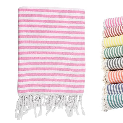Turkish Striped Beach Towels Bulk Oversized 39"x71" Large Bath and Pool Set Quick Dry Lightweight Travel Towel for Adult,100% Cotton TEBT-18-1pink - color: Pink, size: 1 Pack
