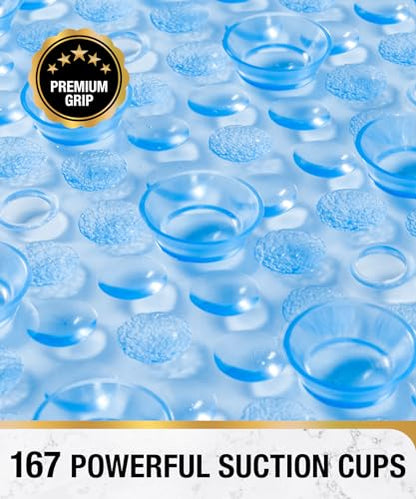 HITSLAM Oval Bathtub Mat Non Slip, 27x15 Inch Bubble Bath Tub Mat for Bathroom, Machine Washable Shower Mat with Suction Cups and Drain Holes, Blue - color: Blue, size: 27" x 15" (Oval)