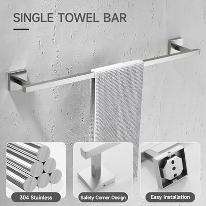 TQKAG 5-Piece Bathroom Hardware Set, Brushed Nickel Classic Wall Mounted | SUS304 Stainless Steel, Towel Bar Set, Towel Rack for Bathroom, Toilet Paper Holder, Bathroom Hand Towel Holder - color: Brushed Nickel, size: 5-Pieces Set