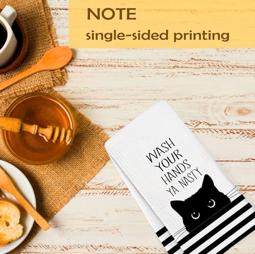 Black Cat Bathroom Washroom Hand Towels, Wash Your Hands Ya Nasty Funny Sign for Bathrooms,Cats Gifts for Women, Cute Cats Animals White Waffle Weave Microfiber Dish Towels, 16x24 Inch - color: Wash Your Hands Ya Nasty