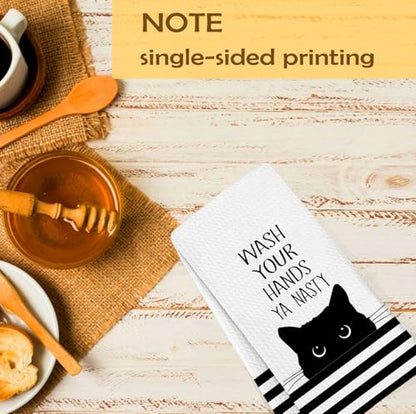 Black Cat Bathroom Washroom Hand Towels, Wash Your Hands Ya Nasty Funny Sign for Bathrooms,Cats Gifts for Women, Cute Cats Animals White Waffle Weave Microfiber Dish Towels, 16x24 Inch - color: Wash Your Hands Ya Nasty