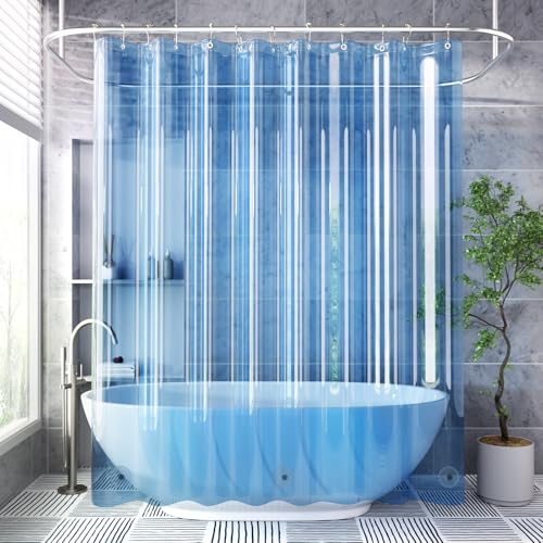 AmazerBath Shower Curtain Liner, 72x72 Transparent Blue Shower Liner, Lightweight Plastic Shower Curtain Liners, Cute Waterproof Shower Liner for Bathroom with 3 Magnets and 12 Grommet Holes - color: Clear Atlantic, size: 72"W x 72"L (Pack of 1)