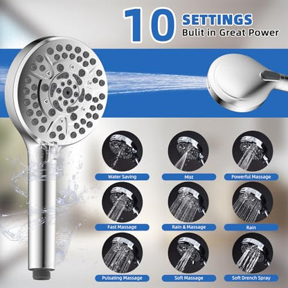 10" Metal Rainfall Shower Head with 10-Mode Handheld, Chrome | NSF/ANSI/CAN 372 Certified, High Pressure Showerhead Combo with 11" Adjustable Shower Arm, 71" Hose, Shower Head Holder - color: Chrome, style: Square 10"