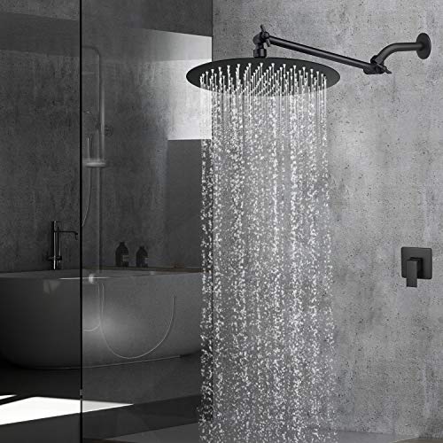 Voolan Rain Shower Head, High Pressure High Flow All Metal Rainfall Shower Head, Ultra-Thin Design-Pressure Boosting, Universal Wall and Ceiling Mount (10 Inch, Black) - color: Matte Black, size: 10 Inch
