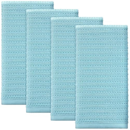 4 Pack Turquoise Hand Towels Waffle 100% Cotton 13x29 Inch | Soft Absorbent Bathroom Kitchen Use, Waffle Texture Quick Dry, Durable Cotton Washcloths Ideal for Guests Daily Needs - color: Turquoise