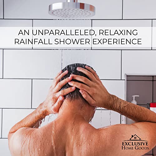 Rainfall Shower Head - 6" High Pressure Shower Heads - 1.8 GPM Shower Heads with Anti-Clog 90 Rubber Jets - 360° Rotation Adjustable Shower Head - Rustproof Bathroom Shower Head - Polished Rainbow