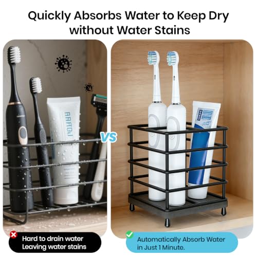 BOTEMY Toothbrush Holders with Quick Drying Mat—Black Toothbrush and Toothpaste Holder for Bathroom—Upgrade 3 Slots Openwork Design Bathroom Counter Organizer for Electric Toothbrush,Razor,Toothpaste - size: Medium