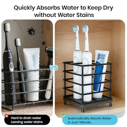 BOTEMY Toothbrush Holders with Quick Drying Mat—Black Toothbrush and Toothpaste Holder for Bathroom—Upgrade 3 Slots Openwork Design Bathroom Counter Organizer for Electric Toothbrush,Razor,Toothpaste - size: Medium