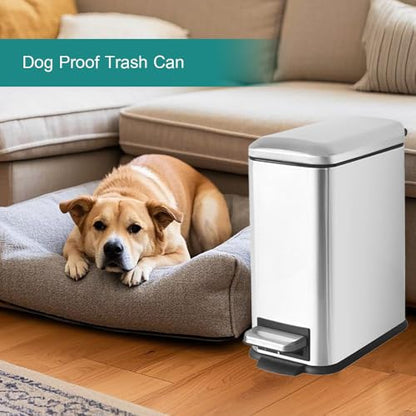 Small Bathroom Trash Can with Lid, Bedroom Trash Can, Silver | 1.3 Gal, Stainless Steel Trash Can, Removal Inner Bucket, Soft Close Lid, Step Pedal, Trash Bin for Bathroom, Bedroom, Office - color: Silver