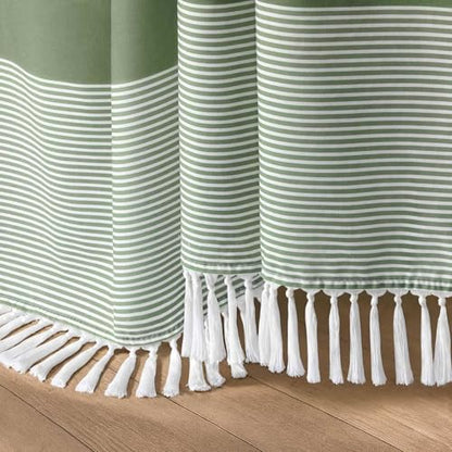 Sage Green Boho Cotton Striped Shower Curtain with Tassel 60"W X 72"L | Boho Farmhouse Shower Curtains for Bathroom with Soft Cotton Feel - color: Sage Green, size: 60"W x 72"L