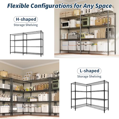 Garvee Metal Storage Shelves 4-Tier, Wire Shelving Rack 59"Wx13.8"Dx59.5"H, | Heavy Duty Load 1060LBS, Adjustable/L-shaped, Wire Rack, for Garage Kitchen Pantry Room Storage, Tool-Free Assembly, Black - size: 59" W x 13.8" D x 59.5" H(4 Tiers)