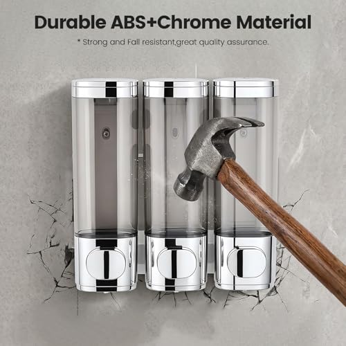 Shampoo and Conditioner Dispenser,Shower Soap Dispenser 3 Chamber No Drill | Wall-Mounted Shampoo Dispenser for Shower Wall Mounted Shower Dispenser for Bathroom Hotel Large Capacity, Chrome - color: 3chrome