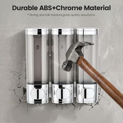 Shampoo and Conditioner Dispenser,Shower Soap Dispenser 3 Chamber No Drill | Wall-Mounted Shampoo Dispenser for Shower Wall Mounted Shower Dispenser for Bathroom Hotel Large Capacity, Chrome - color: 3chrome