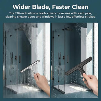 Shower Squeegee for Glass Doors - 8" Wide Silicone Blade, All-Purpose Bathroom Squeegee for Shower Glass, Tile Walls & Windows, Streak-Free Cleaner with Ergonomic Non-Slip Handle