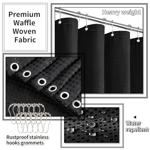 XLHOMO Bathroom Set with Shower Curtain and Rugs- 25PC Bathroom Accessory Set, Black Shower Curtain Set, Toilet Brush, Trash Can, Qtip Holder & Soap Dispenser - size: Bath Set+Shower Curtain+Rugs, style: Black&Gold