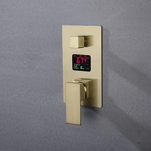 Cascada Digital 12” Wall Mounted Shower System with Single Handle & LCD Display, 3 Functions (Rainfall, Body jets & Handheld) (Polished Stainless Steel) - color: Polished Stainless Steel