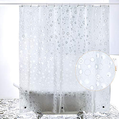 WELTRXE EVA 8G Bathroom Shower Curtain Liner, 72x72 Inch 3D Frosted Bubble Heavy Duty Waterproof Shower Curtain Liner with Magnets Thick Plastic Shower Curtains, 12 Hooks - color: Clear - Annular Patterns