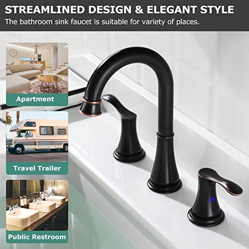 Oil Rubbed Bronze Widespread Bathroom Sink Faucet 8 Inch for Vanity | with All Metal Pop Up Drain, High Arc 2 Handle Lead-Free Deck Mount Bathroom Faucet for 3 Hole Lavatory Utility Sink - color: Oil Rubbed Bronze