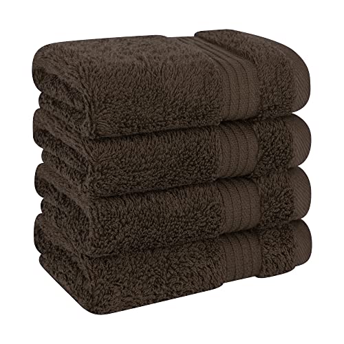 Cotton Paradise 100% Cotton Turkish Towel Set, Soft Absorbent Quick Dry, 4 Piece Washcloth Set, Chocolate Brown - color: Chocolate Brown, size: 13"x13"