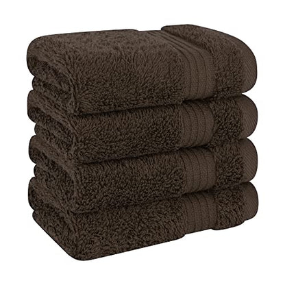 Cotton Paradise 100% Cotton Turkish Towel Set, Soft Absorbent Quick Dry, 4 Piece Washcloth Set, Chocolate Brown - color: Chocolate Brown, size: 13"x13"