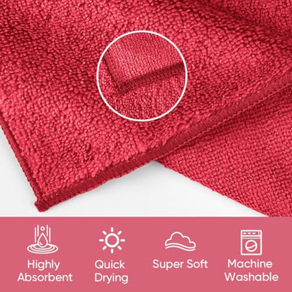 HOMEXCEL Washcloths 12PK, Ultra Soft&Highly Absorbent Face Towels, 12X12 in | Multi-Purpose Towels, Microfiber Wash Cloths for Bathroom, Hotel, Spa, Gym, and Kitchen, Machine Washable, Red - color: Red