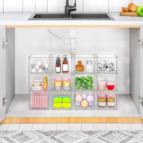 6-Pack Stackable Acrylic Storage Drawers, Small | Smooth-glide drawers, stackable, clear body, dustproof, wipe clean, 6 small, for art tools, makeup, under sink, pantry - style: 6 Small