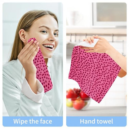 Kigai Pink Leopard Print Washcloths, Soft and Absorbent Cotton Towel, 2 Pack 12 X 12 Inches Premium Quick Dry Face Towel