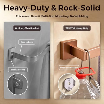 TRUSTMI Brushed Rose Gold 5-Piece Bathroom Hardware Set Wall Mount | SUS304 rose gold, laser-welded, 23.6" bar, 10.6" ring, 6.3" holder, 2 hooks, hardware included - color: Brushed Rose Gold