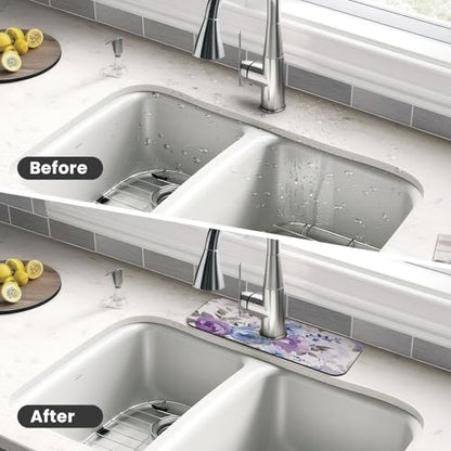 Lavender Flowers Kitchen sink faucet pad, strong water absorption, anti slip, easy to clean, very suitable for splash and drip prevention, suitable for kitchens and bathrooms - color: Lavender Flowers