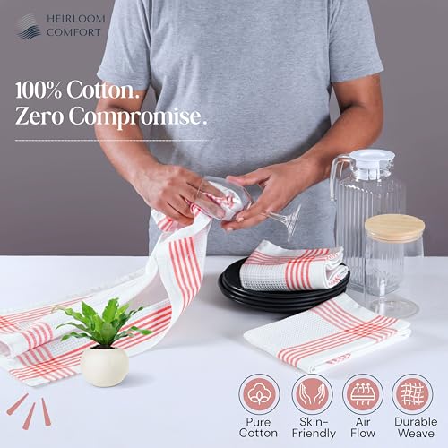 Red and White Waffle Weave Kitchen Towels 12 Pack, 16x26 Inch, Cotton Dish Towels with Hanging Loop, Quick Dry, Absorbent, Machine Washable, Durable for Kitchen & Cleaning - color: Red, White, style: 12 Pack