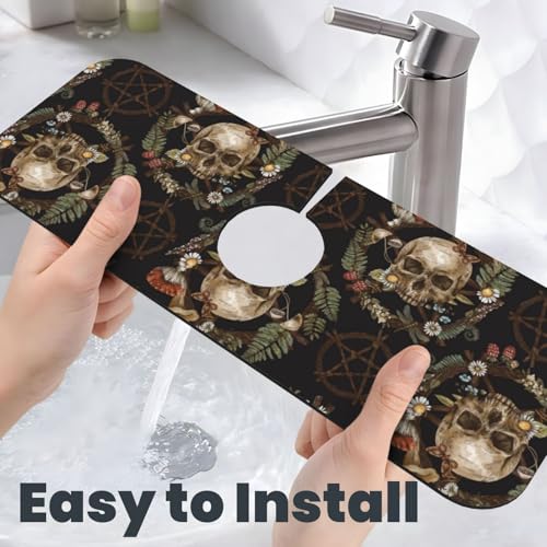 Wiccan Wicca Skull Mushroom Mushrooms Witchcraft Kitchen Sink Splash Guard Faucet Mat Super Absorbent Fast Drying Mat Sink Gadgets-Fast Drying Pad Sink Mat For Kitchen Bathroom (15" X 5.5" ) - color: Skull Mushroom