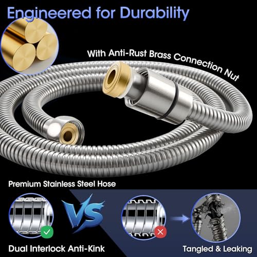 Shower Head with Handheld, High Pressure 10 Spray Built-in Pause & Power Wash, Anti-clog Nozzles, Detachable Hand Held Showerhead with Leakproof Stainless Steel Hose&Adjustable Bracket Brushed Nickel - color: Brushed Nicekl