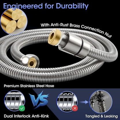 Shower Head with Handheld, High Pressure 10 Spray Built-in Pause & Power Wash, Anti-clog Nozzles, Detachable Hand Held Showerhead with Leakproof Stainless Steel Hose&Adjustable Bracket Brushed Nickel - color: Brushed Nicekl