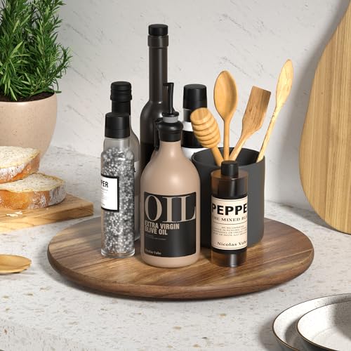 Lazy Susan for Table Top Bamboo Lazy Susan Turntable for Cabinet Kitchen Countertop Organizer for Condiment Bathroom Counter Organizer Decor Sink Tray Acacia Wood 13.2 Inch
