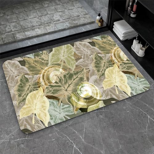 Diatomaceous Earth Bath Mat,Abstract Tropical Plant Non-Slip Volume Super Absorbent Fast Drying for Bathroom Kitchen Door mat,Eco-Friendly Easy to Clean 16×24Inch (40 * 60cm) - color: Abstract Tropical Plant, size: 1'4" x 2'0" (Rectangular)