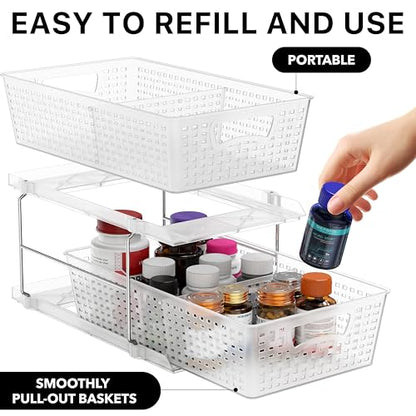 Simple Houseware 2 Tier Pull-Out Sliding Drawer Under Sink Storage, Clear | Great for Kitchen Bathroom Tray Shelf Organizer - color: Clear