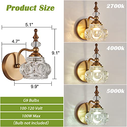 2-Pack 4.7 inch Wall Sconces Brass Bathroom Wall Light Fixtures, Spray Painting Process Modern Durable Vanity Lights for Bathroom Bedroom Living Room - color: Brass, size: 1-Light (2-Pack)