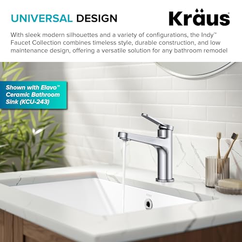 KRAUS Indy Single Handle One Hole Bathroom Sink Faucet in Chrome, KBF-1411CH - color: Chrome, style: Basin + Pop-Up Drain