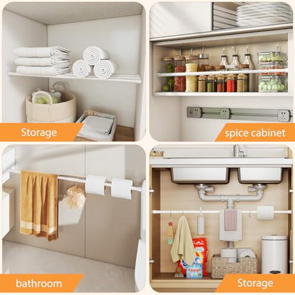 2Pack Spring Tension Curtain Rod 16 to 27 Inch Adjustable Spring Loaded Curtain Rods No Drilling Small Tension Rods for Window Cupboard Wardrobe Bookshelf Kitchen DIY Projects, White - color: White, size: 2PCS-16-27 Inch