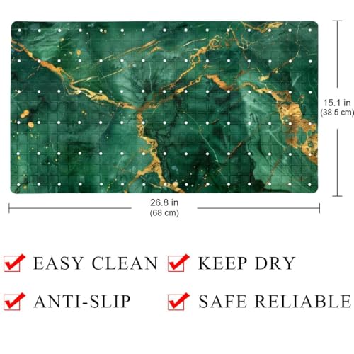 Shower Mat Non Slip 26.8 x 15.1 Inches, Emerald Marble Bathtub Mat Shower Stall Mats with Suction Cups and Drain Holes, Non Slip Bath Mat for Tub for Elderly & Kids - color: Multi 2