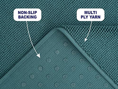 American Soft Linen Bath Rug, 17 in 24 in 100% Cotton Bath Mats Rugs for Bathroom, Slip Reducer Washable Shaggy Form Area Rugs, Colonial Blue Bath Rug - color: Teal, style: 17x24" Cotton Bath Mat