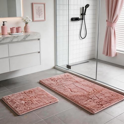 Pink Bathroom Rugs Chenille Bath Mat Set 2-Piece Bath Rugs for Bathroom Extra Soft Bath Mats for Bathoom Non Slip Absorbent Shag Bathoom Carpet - color: Pink