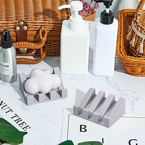 2 Pieces Silicone Soap Dish Self Draining Soap Dish Shower Waterfall Bar Soap Holder Tray with Drain Soap Saver for Kitchen Bathroom Accessories (Light Grey) - color: Light Grey