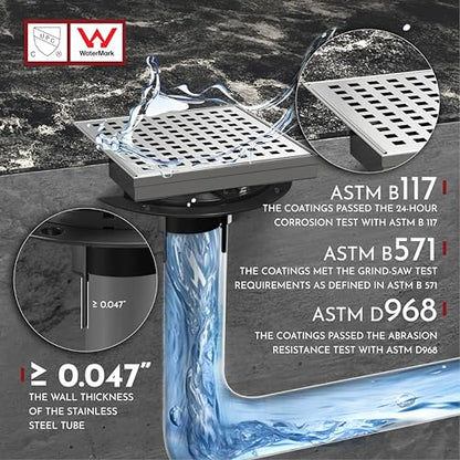 6 Inch Square Shower Drain Brushed Floor Drain with Flange Square Holes Pattern Cover Grate Removable SUS304 Stainless Steel Watermark&CUPC Certified Brushed - color: Brushed, size: 6 Inch