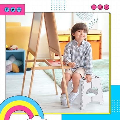 Delxo Folding Step Stool,11 Inch Non-Slip Foldable Step Stools for Kids and Adults,Portable Foldable Step Stool Lightweight Small Folding Stool with Handle for Kitchen Bathroom in White,1 Pack | Foldable Step Stool 11",Non-Slip Foot Stools with Handle,Lig